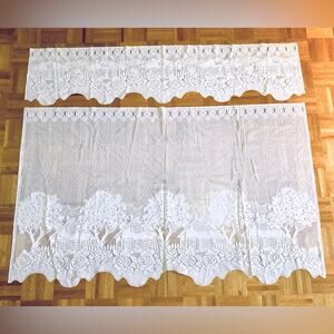 Sheer Lace Curtain & Valance Set